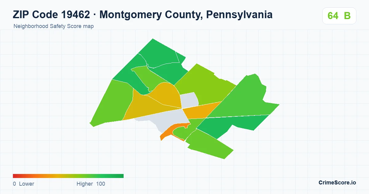 ZIP Code 19462 in Montgomery County, Pennsylvania neighborhood Safety Score map