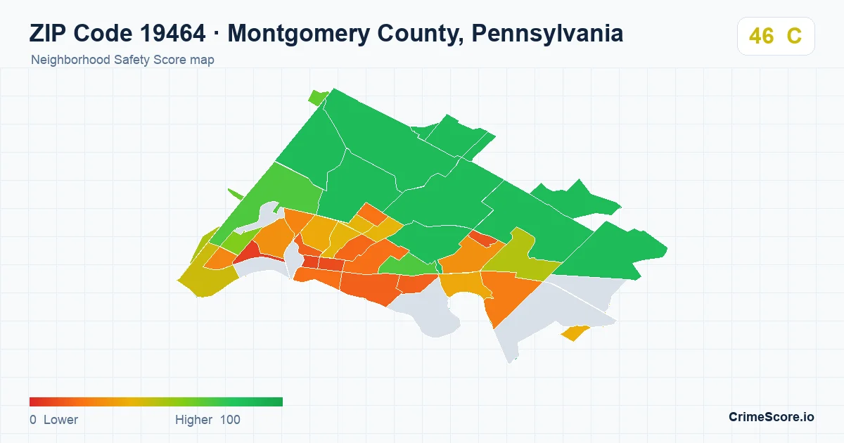 ZIP Code 19464 in Montgomery County, Pennsylvania neighborhood Safety Score map