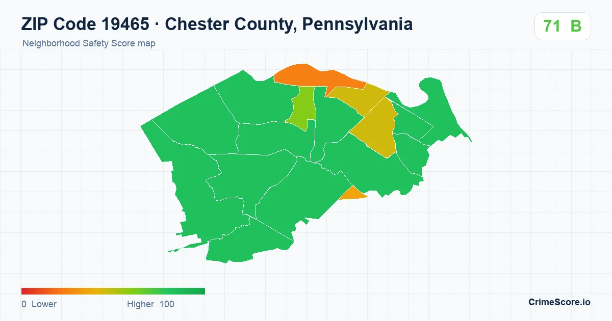 ZIP Code 19465 in Chester County, Pennsylvania neighborhood Safety Score map