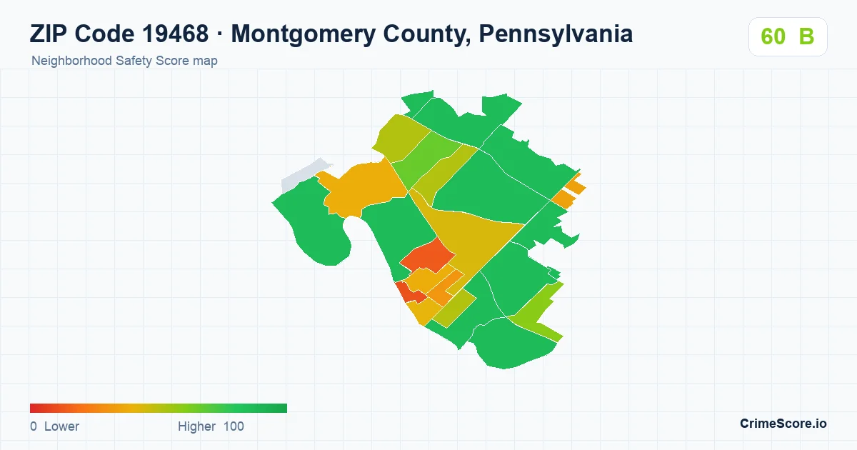 ZIP Code 19468 in Montgomery County, Pennsylvania neighborhood Safety Score map