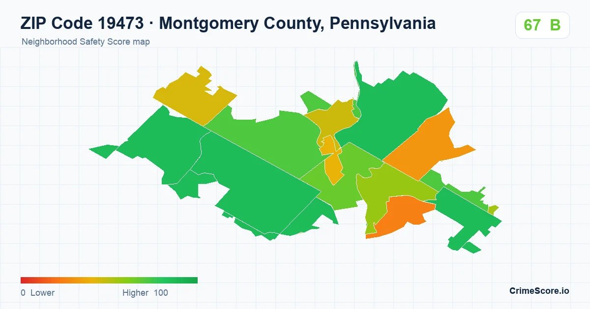 ZIP Code 19473 in Montgomery County, Pennsylvania neighborhood Safety Score map