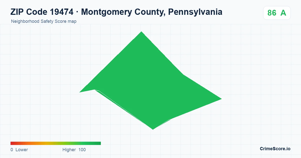 ZIP Code 19474 in Montgomery County, Pennsylvania neighborhood Safety Score map