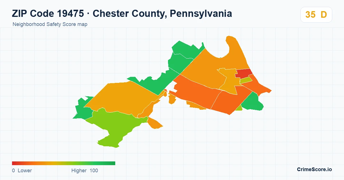 ZIP Code 19475 in Chester County, Pennsylvania neighborhood Safety Score map