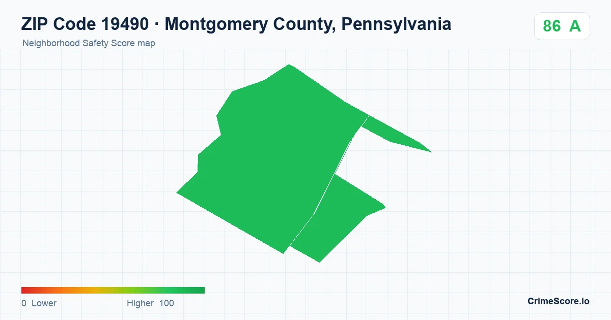 ZIP Code 19490 in Montgomery County, Pennsylvania neighborhood Safety Score map
