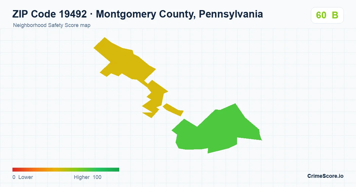 ZIP Code 19492 in Montgomery County, Pennsylvania neighborhood Safety Score map