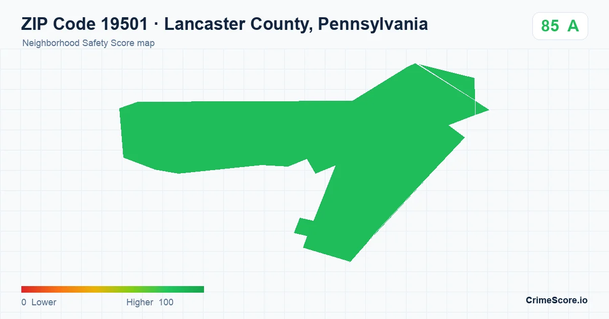 ZIP Code 19501 in Lancaster County, Pennsylvania neighborhood Safety Score map