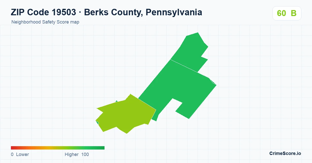 ZIP Code 19503 in Berks County, Pennsylvania neighborhood Safety Score map