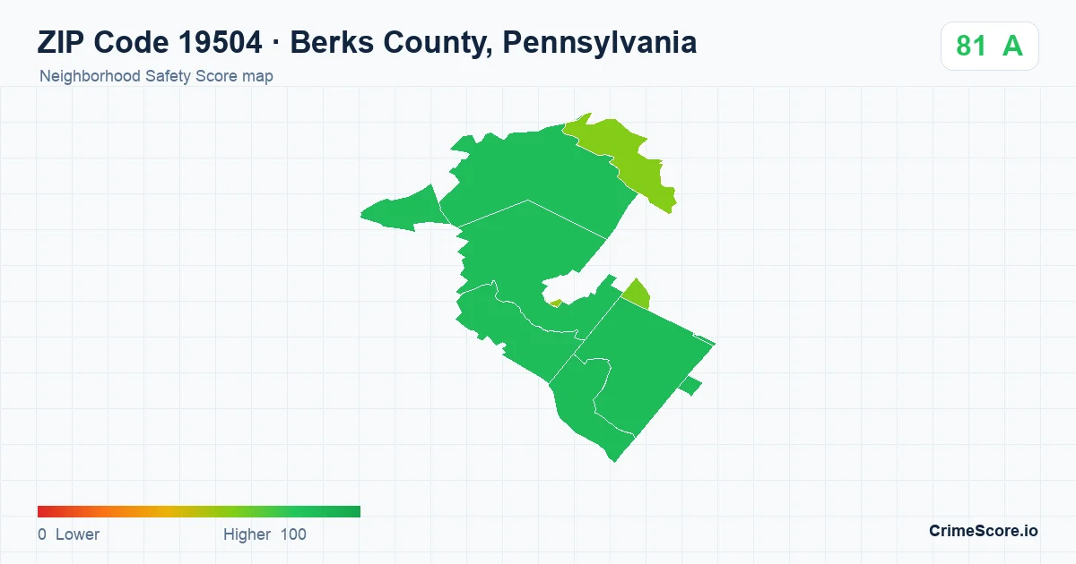 ZIP Code 19504 in Berks County, Pennsylvania neighborhood Safety Score map