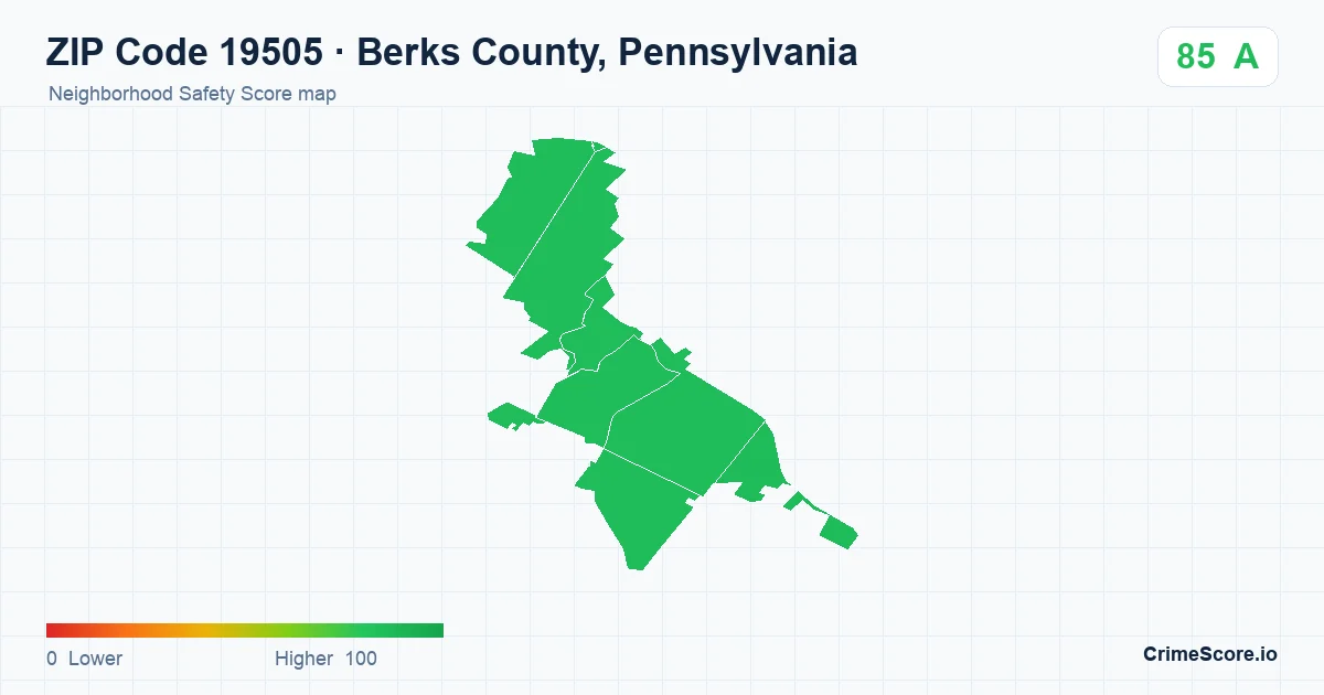 ZIP Code 19505 in Berks County, Pennsylvania neighborhood Safety Score map