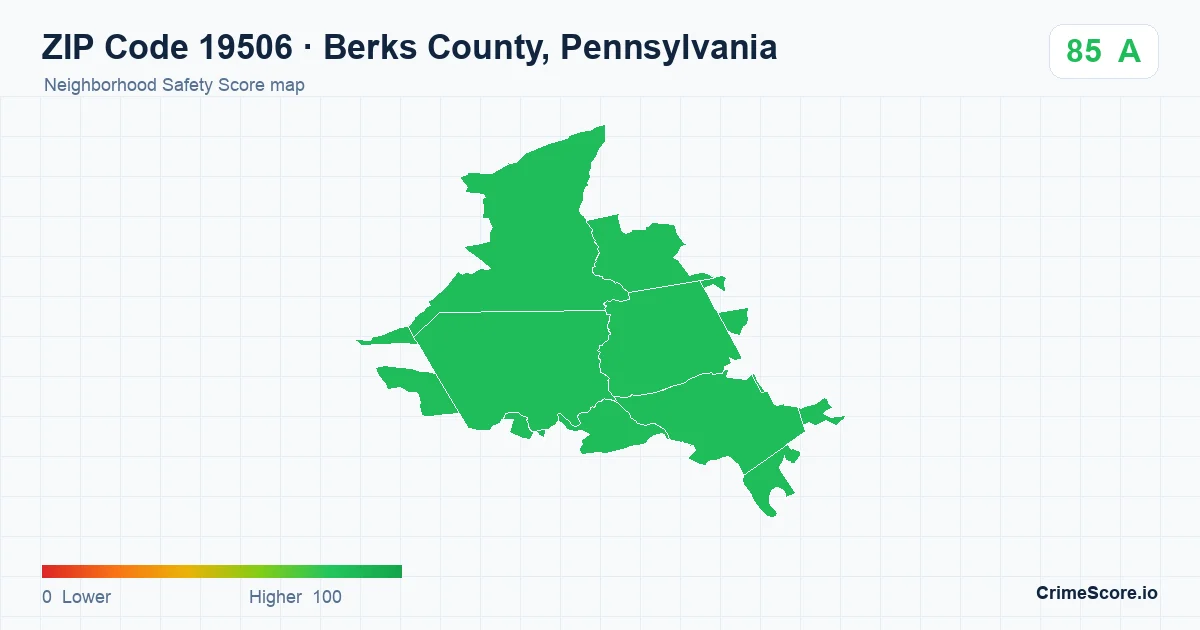 ZIP Code 19506 in Berks County, Pennsylvania neighborhood Safety Score map