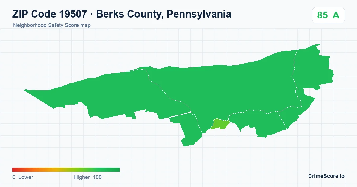 ZIP Code 19507 in Berks County, Pennsylvania neighborhood Safety Score map