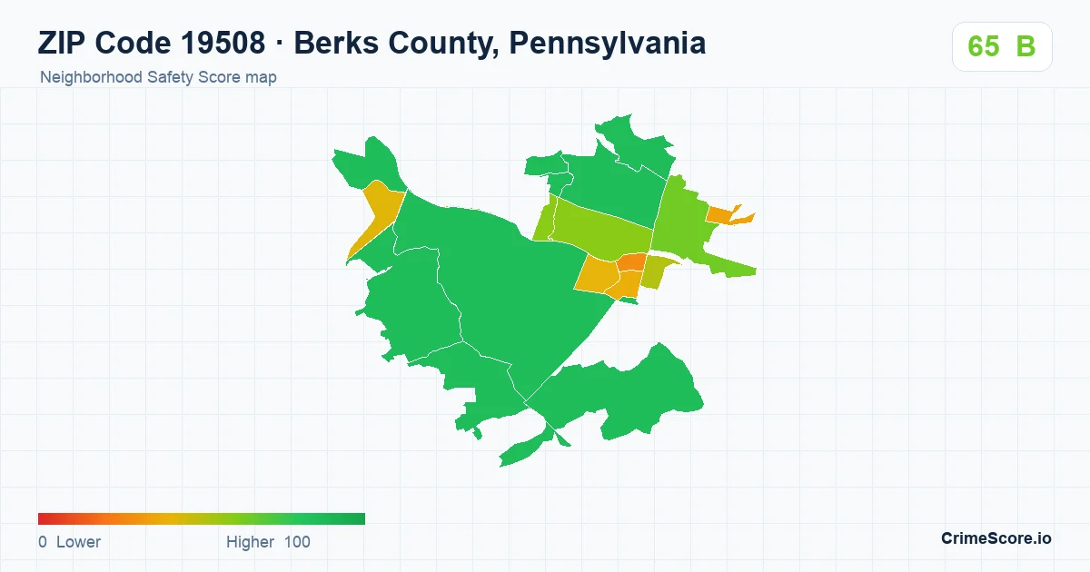 ZIP Code 19508 in Berks County, Pennsylvania neighborhood Safety Score map