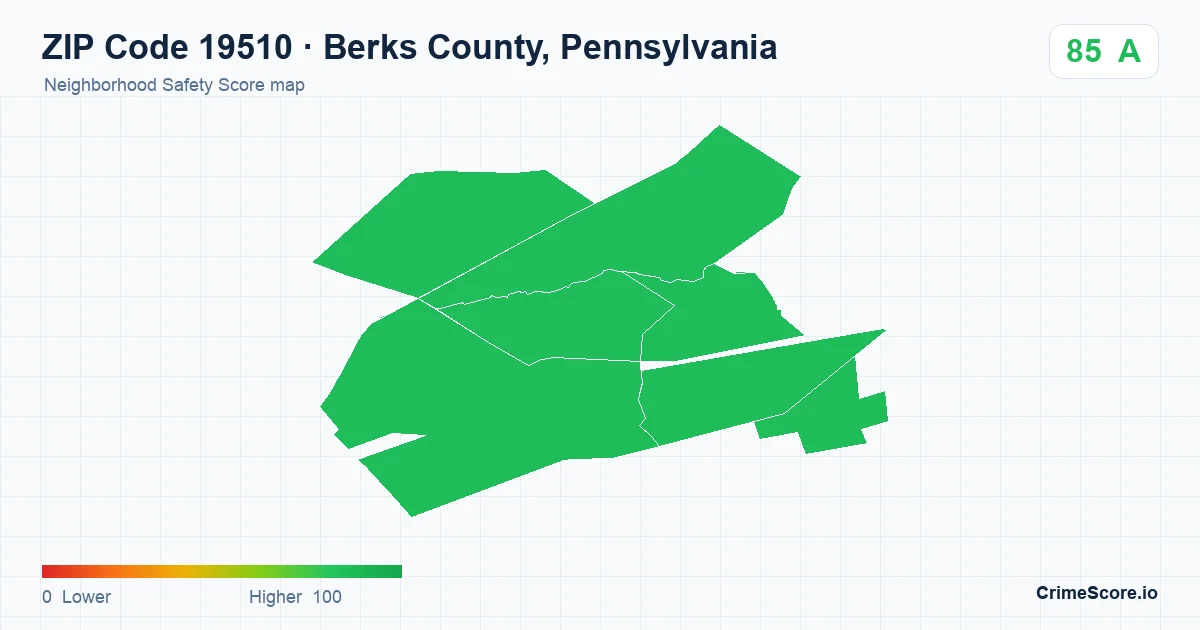 ZIP Code 19510 in Berks County, Pennsylvania neighborhood Safety Score map