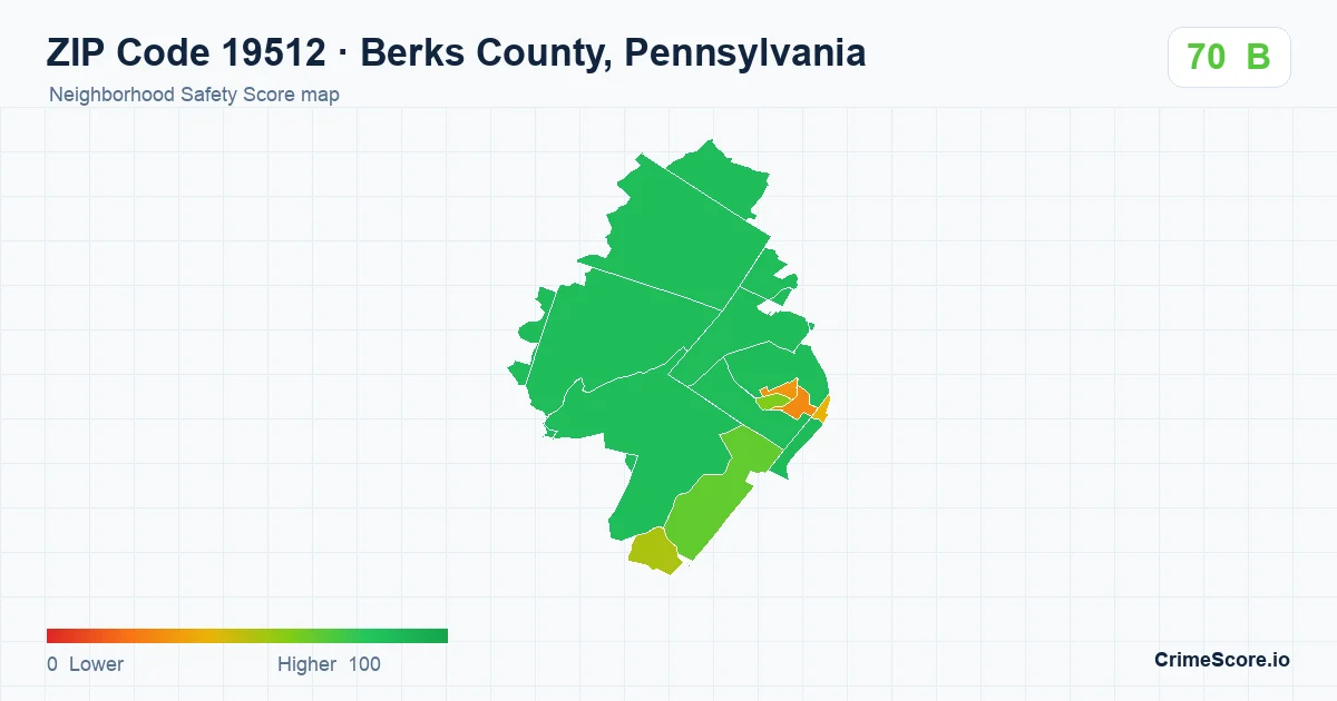ZIP Code 19512 in Berks County, Pennsylvania neighborhood Safety Score map