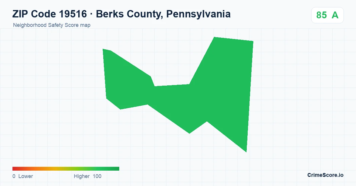 ZIP Code 19516 in Berks County, Pennsylvania neighborhood Safety Score map