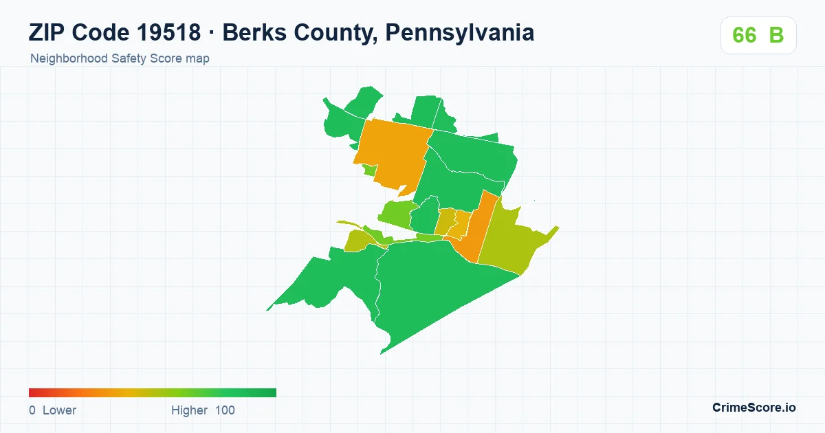 ZIP Code 19518 in Berks County, Pennsylvania neighborhood Safety Score map
