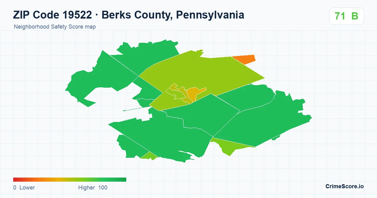ZIP Code 19522 in Berks County, Pennsylvania neighborhood Safety Score map