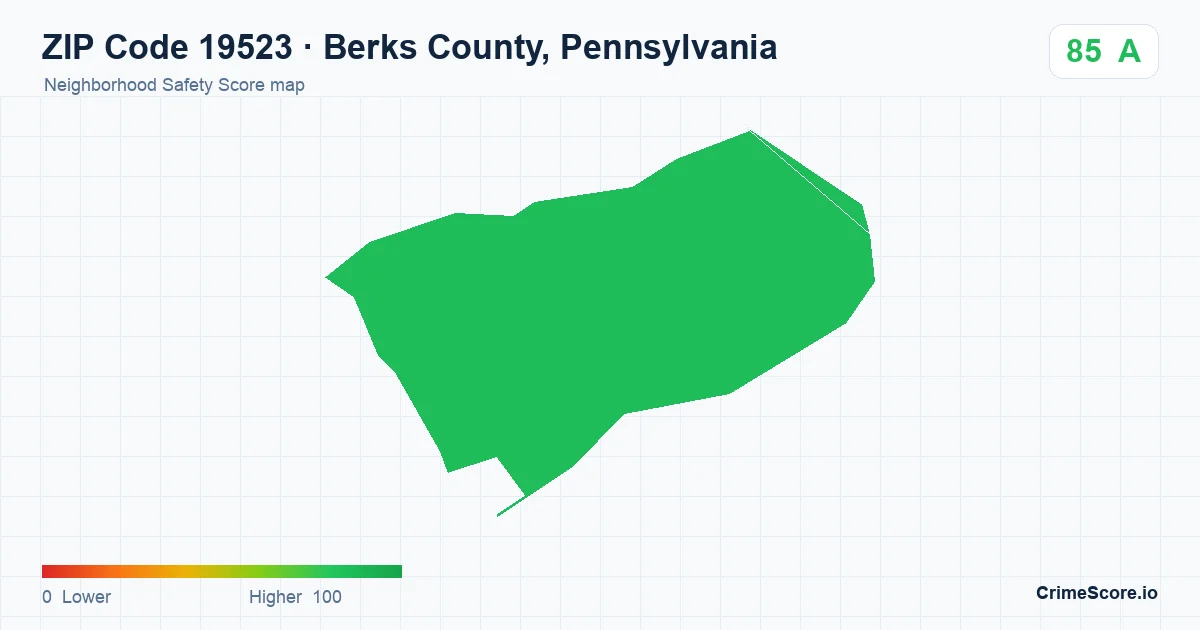 ZIP Code 19523 in Berks County, Pennsylvania neighborhood Safety Score map