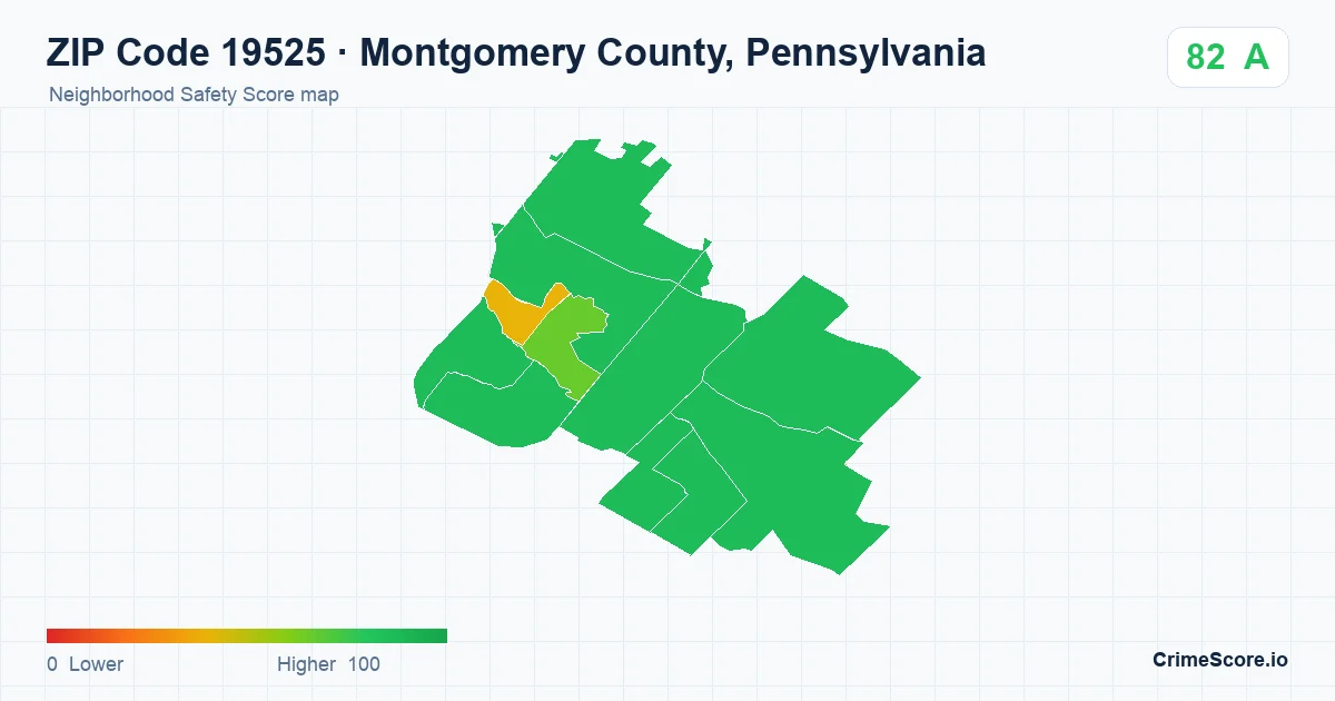 ZIP Code 19525 in Montgomery County, Pennsylvania neighborhood Safety Score map