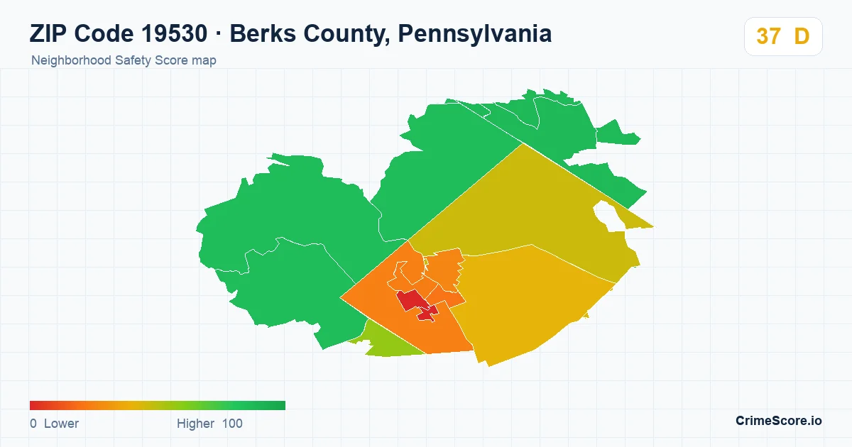 ZIP Code 19530 in Berks County, Pennsylvania neighborhood Safety Score map