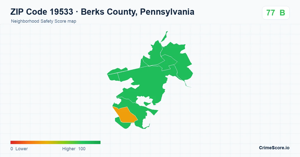 ZIP Code 19533 in Berks County, Pennsylvania neighborhood Safety Score map