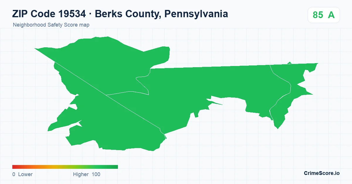 ZIP Code 19534 in Berks County, Pennsylvania neighborhood Safety Score map