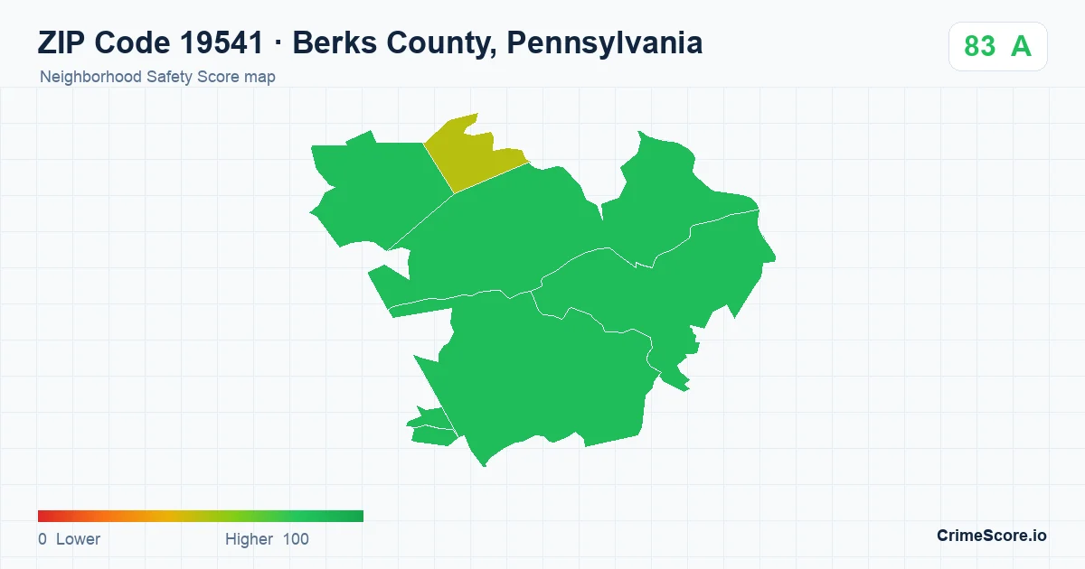 ZIP Code 19541 in Berks County, Pennsylvania neighborhood Safety Score map
