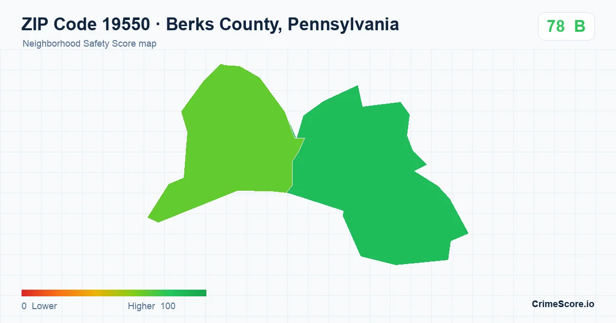 ZIP Code 19550 in Berks County, Pennsylvania neighborhood Safety Score map