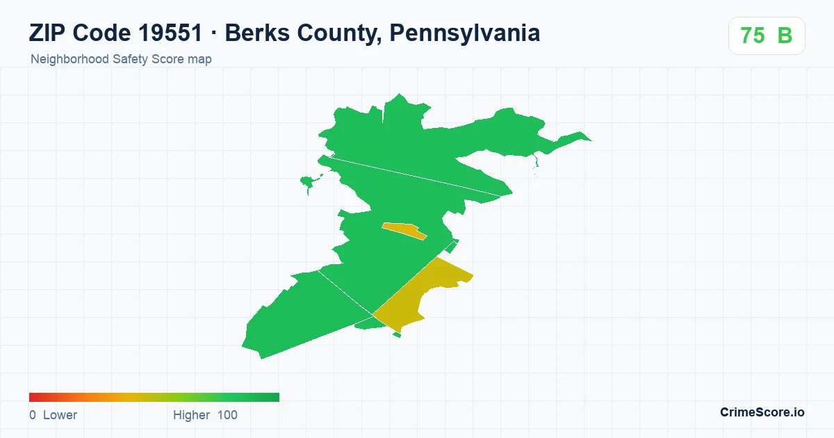 ZIP Code 19551 in Berks County, Pennsylvania neighborhood Safety Score map