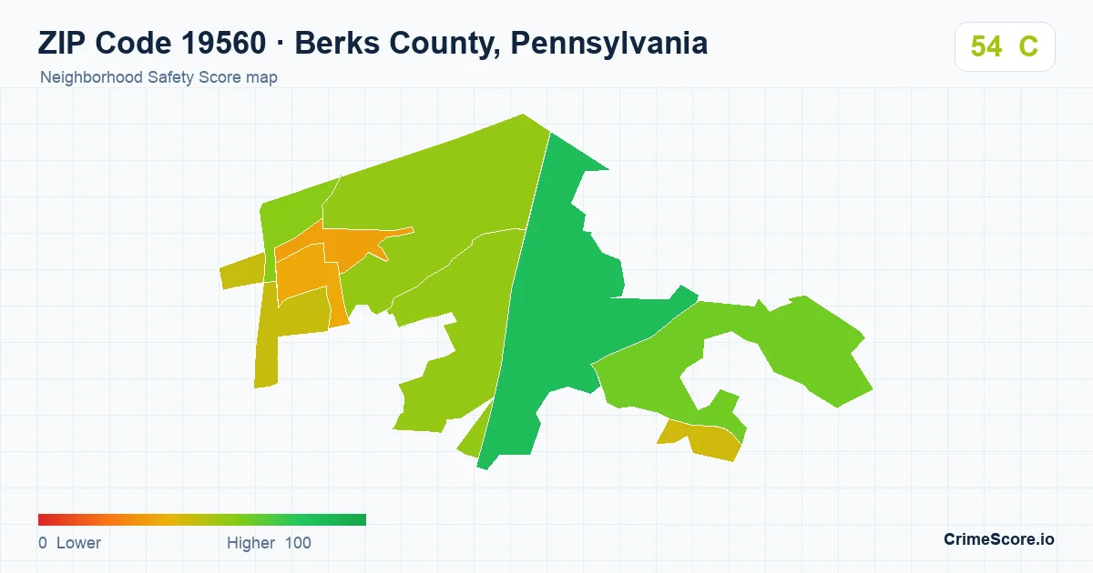 ZIP Code 19560 in Berks County, Pennsylvania neighborhood Safety Score map
