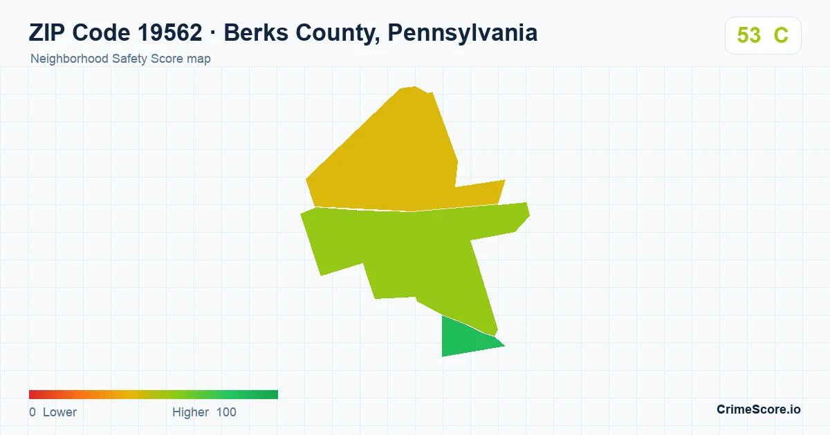 ZIP Code 19562 in Berks County, Pennsylvania neighborhood Safety Score map