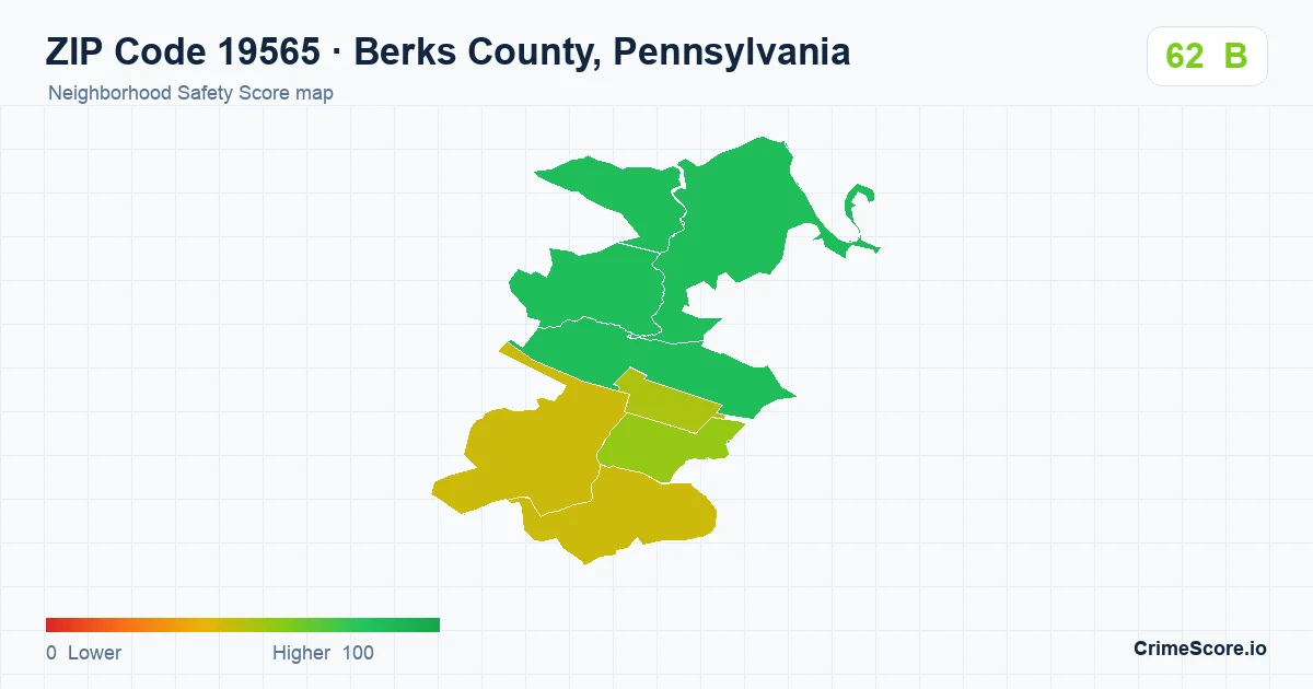 ZIP Code 19565 in Berks County, Pennsylvania neighborhood Safety Score map