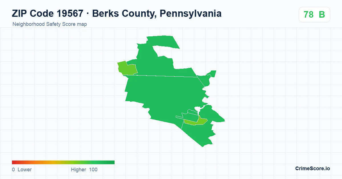 ZIP Code 19567 in Berks County, Pennsylvania neighborhood Safety Score map
