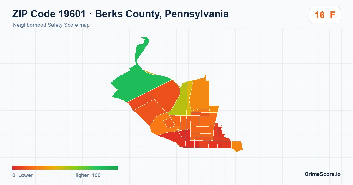 ZIP Code 19601 in Berks County, Pennsylvania neighborhood Safety Score map