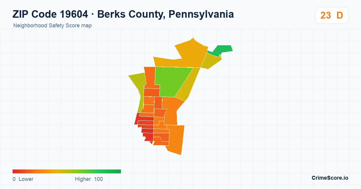ZIP Code 19604 in Berks County, Pennsylvania neighborhood Safety Score map