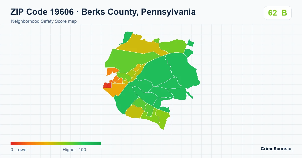 ZIP Code 19606 in Berks County, Pennsylvania neighborhood Safety Score map