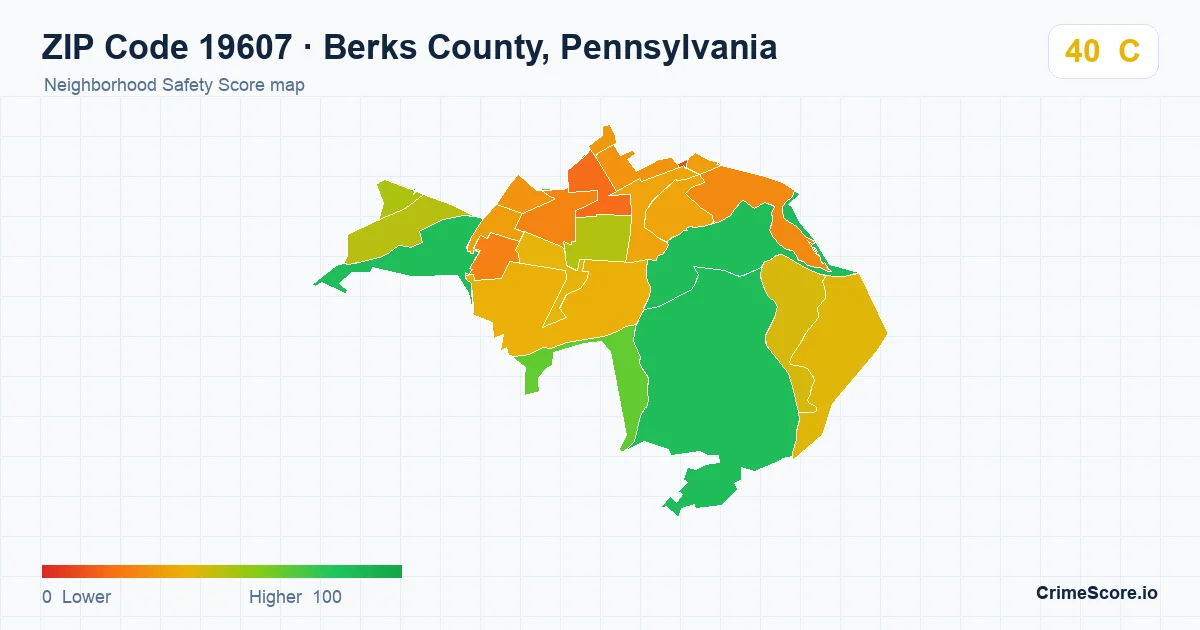 ZIP Code 19607 in Berks County, Pennsylvania neighborhood Safety Score map