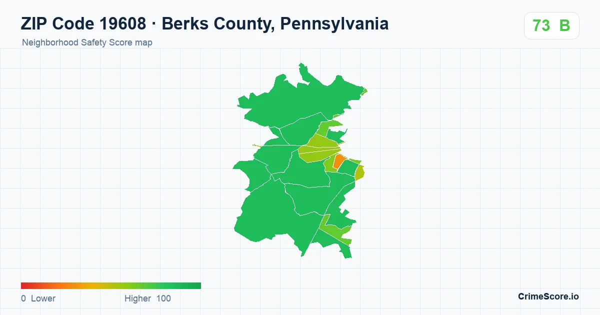 ZIP Code 19608 in Berks County, Pennsylvania neighborhood Safety Score map
