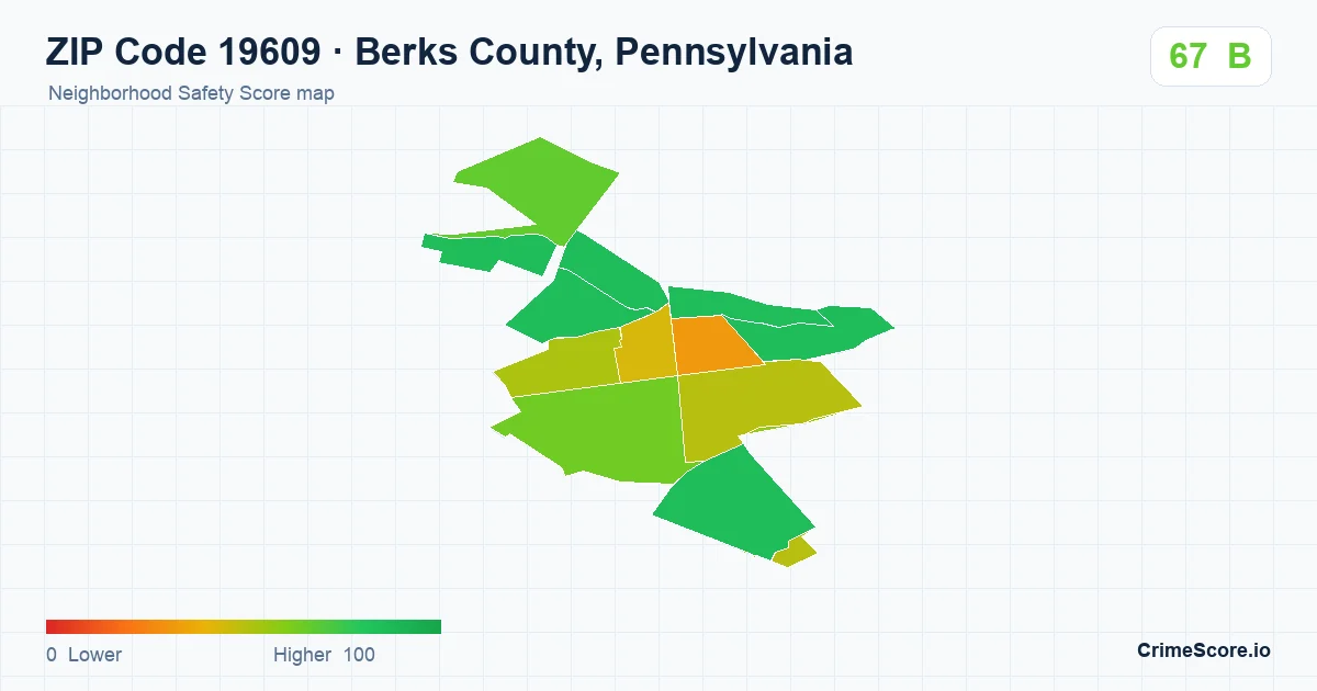 ZIP Code 19609 in Berks County, Pennsylvania neighborhood Safety Score map