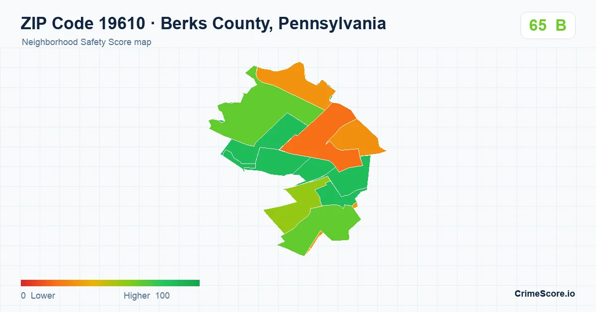 ZIP Code 19610 in Berks County, Pennsylvania neighborhood Safety Score map