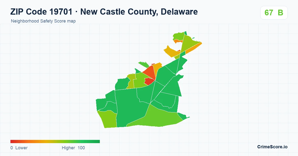 ZIP Code 19701 in New Castle County, Delaware neighborhood Safety Score map