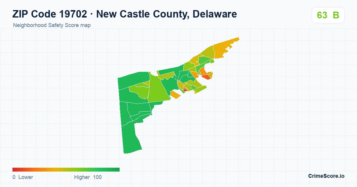 ZIP Code 19702 in New Castle County, Delaware neighborhood Safety Score map