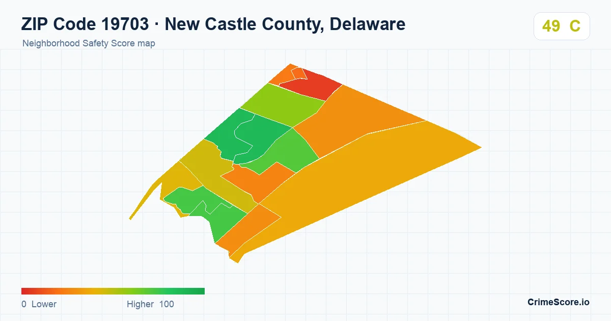 ZIP Code 19703 in New Castle County, Delaware neighborhood Safety Score map