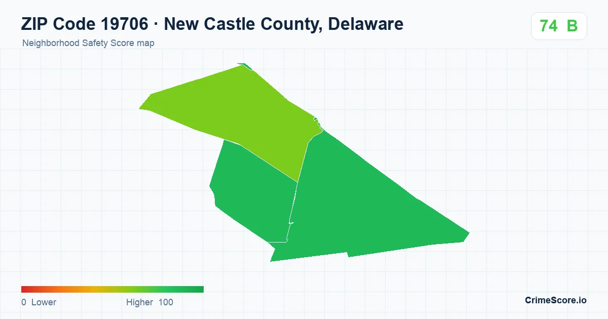 ZIP Code 19706 in New Castle County, Delaware neighborhood Safety Score map