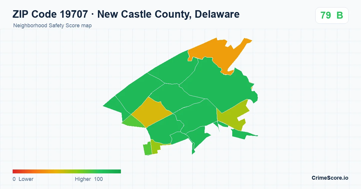 ZIP Code 19707 in New Castle County, Delaware neighborhood Safety Score map