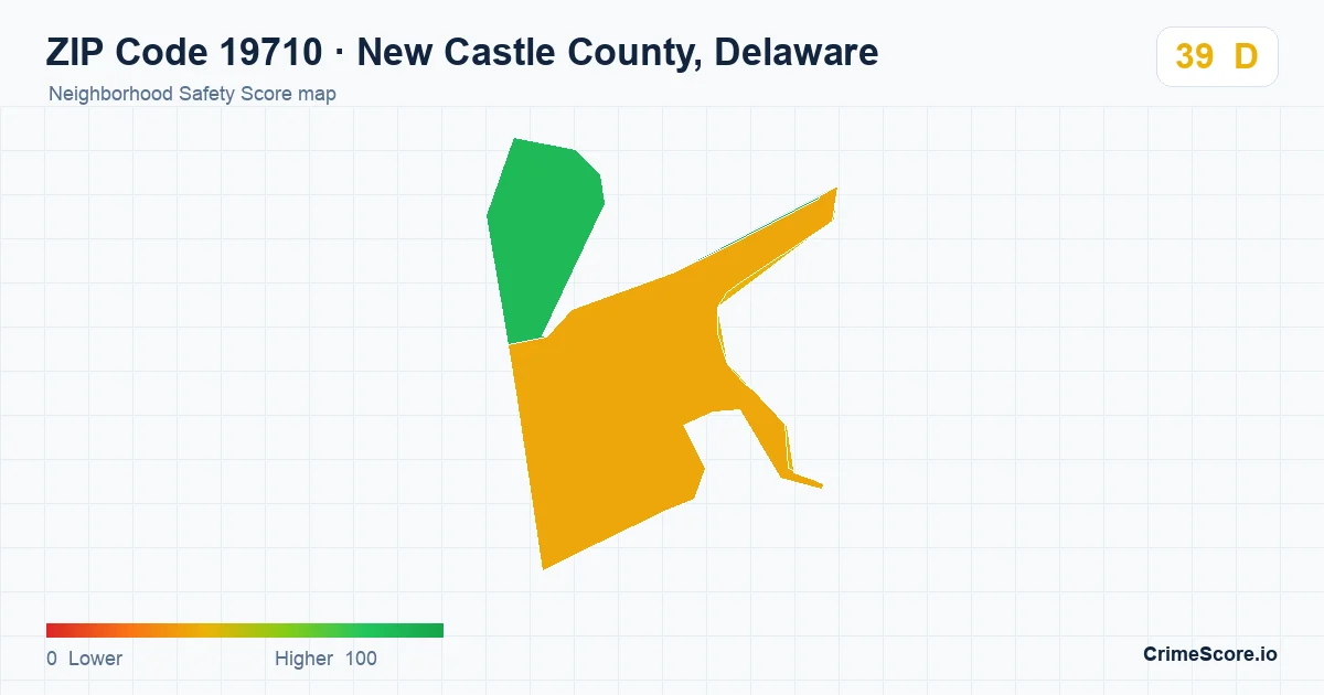 ZIP Code 19710 in New Castle County, Delaware neighborhood Safety Score map
