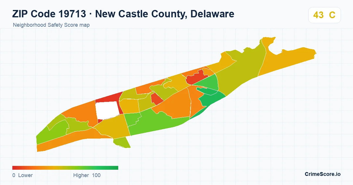 ZIP Code 19713 in New Castle County, Delaware neighborhood Safety Score map