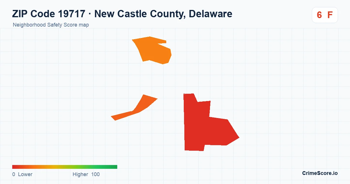 ZIP Code 19717 in New Castle County, Delaware neighborhood Safety Score map