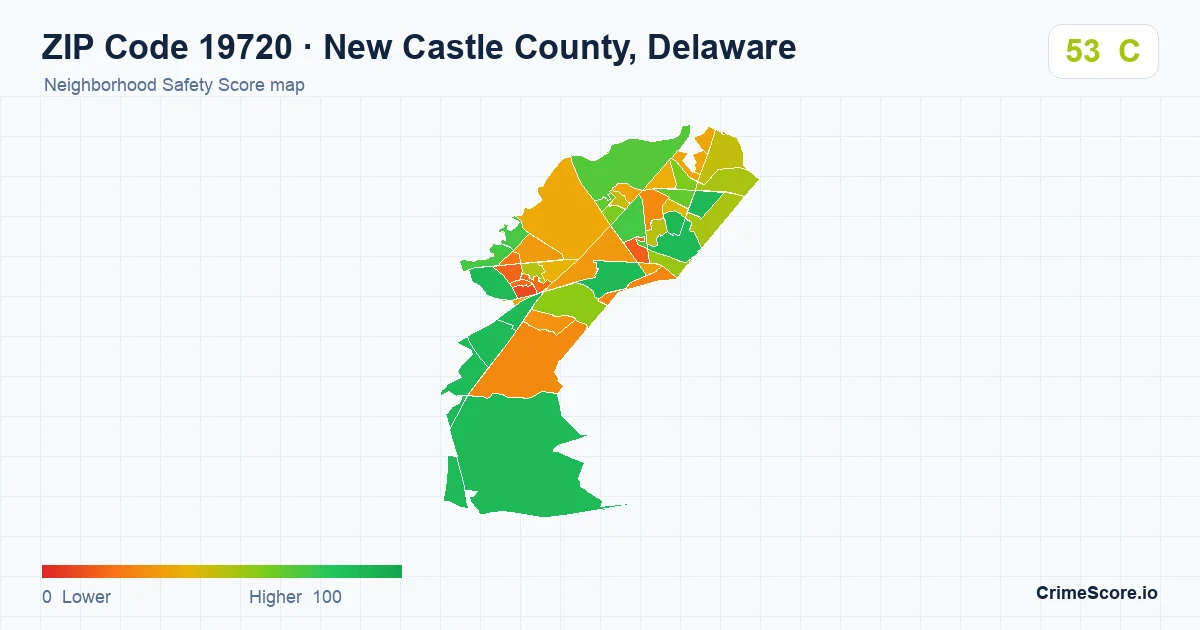 ZIP Code 19720 in New Castle County, Delaware neighborhood Safety Score map
