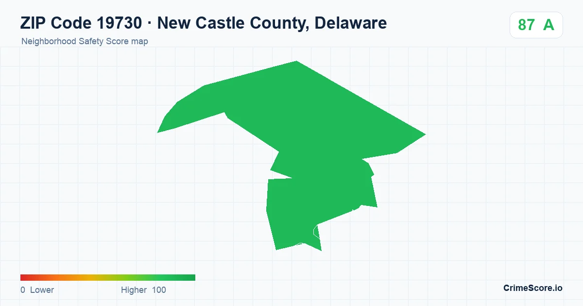 ZIP Code 19730 in New Castle County, Delaware neighborhood Safety Score map